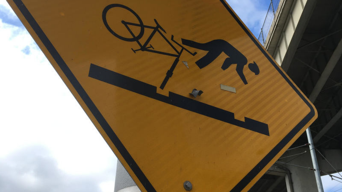 Bicycle Train Tracks Warning Sign